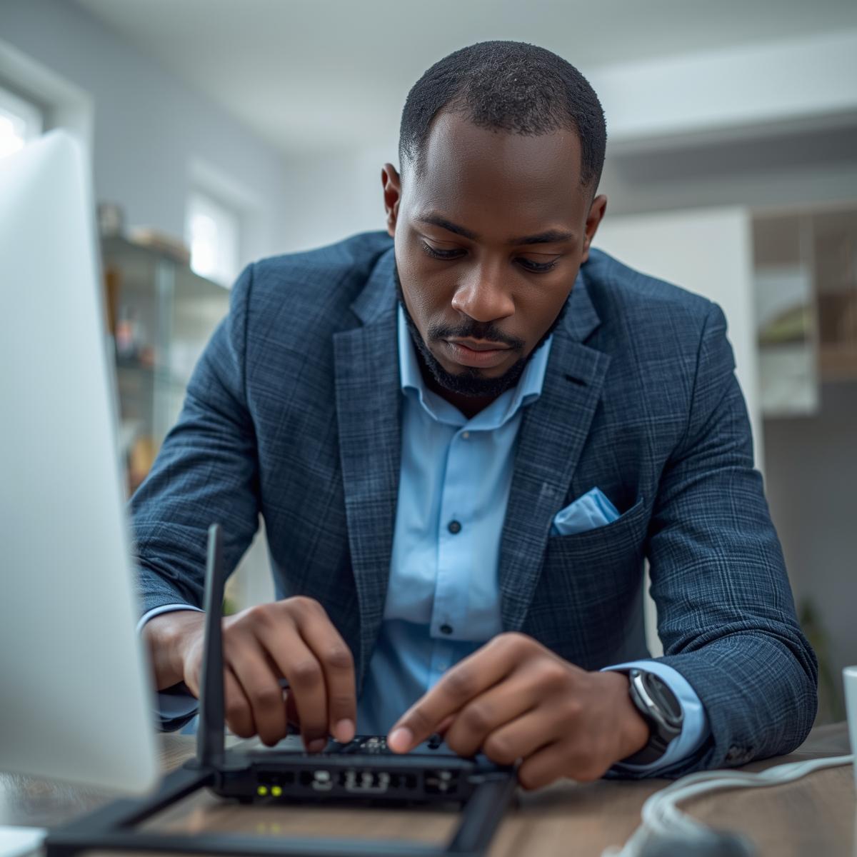 Design African Man Connecting Internet Cable 1